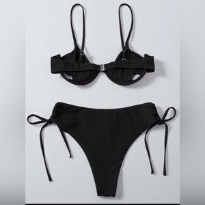 Solid Push Up Tie Side Bikini Swimsuit